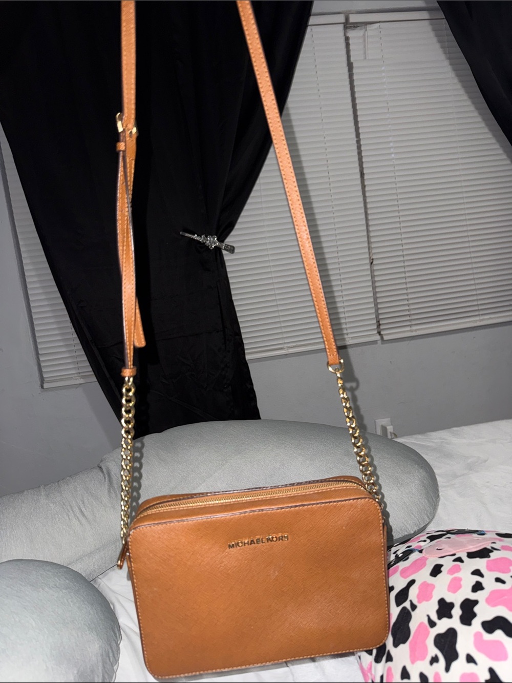 Michael Kors Tan Leather Crossbody with Gold Chain
